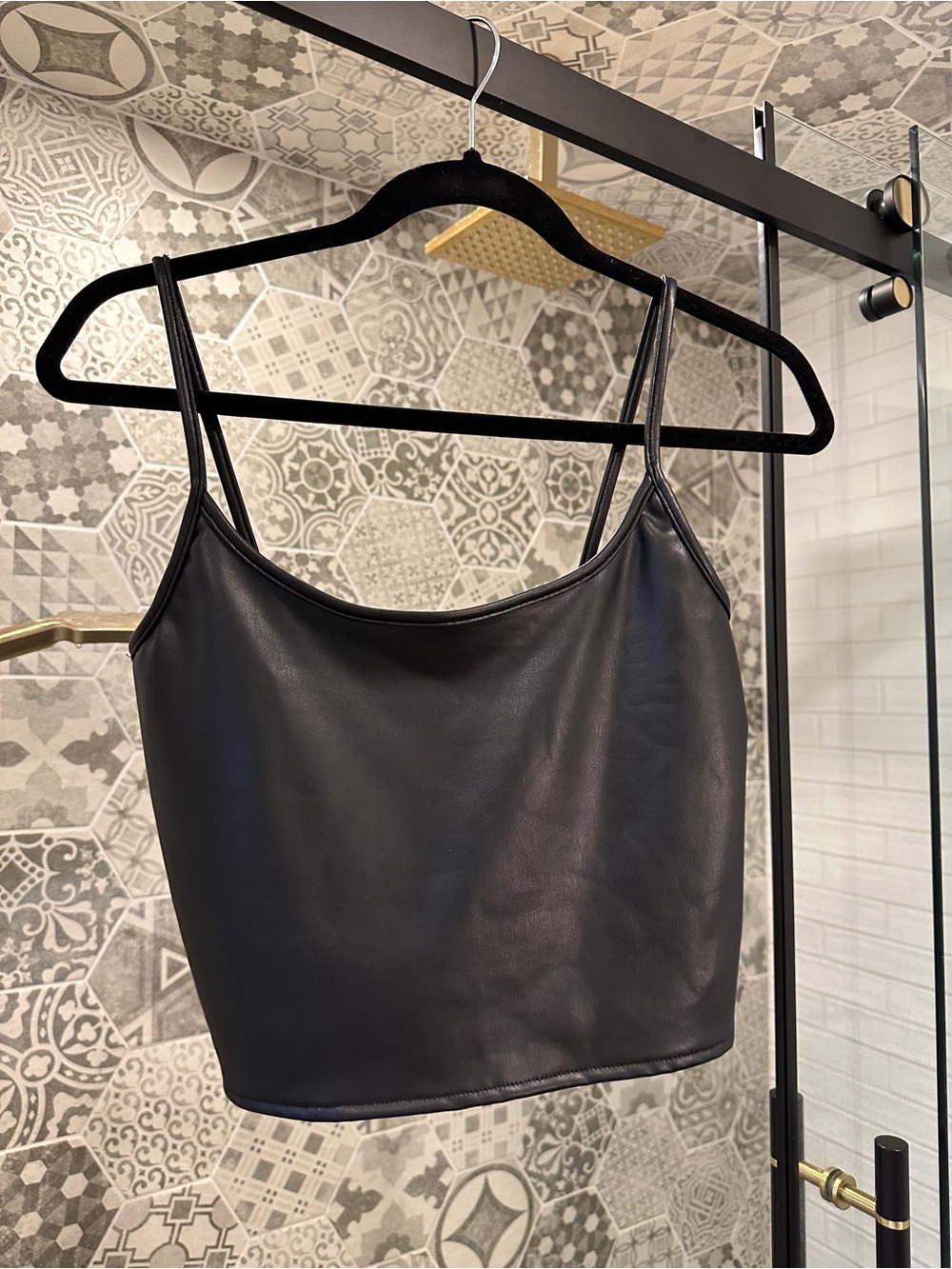Black Faux Leather Crop Top